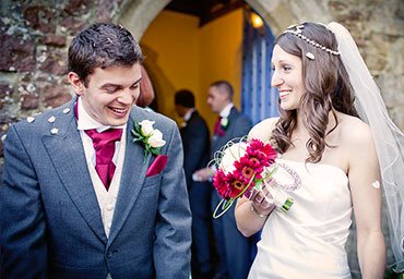 Just married couple photo outside church