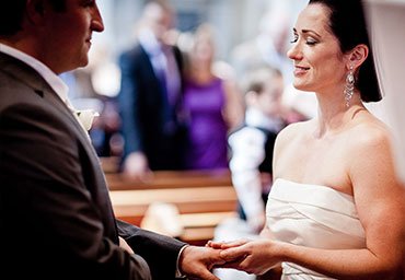 Exchanging rings between bride and groom